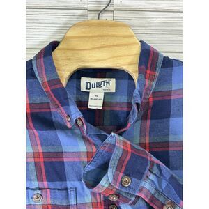 Duluth Trading Co.‎ Free Swinging Relaxed Fit Flannel Untucked Blue Red Plaid XL